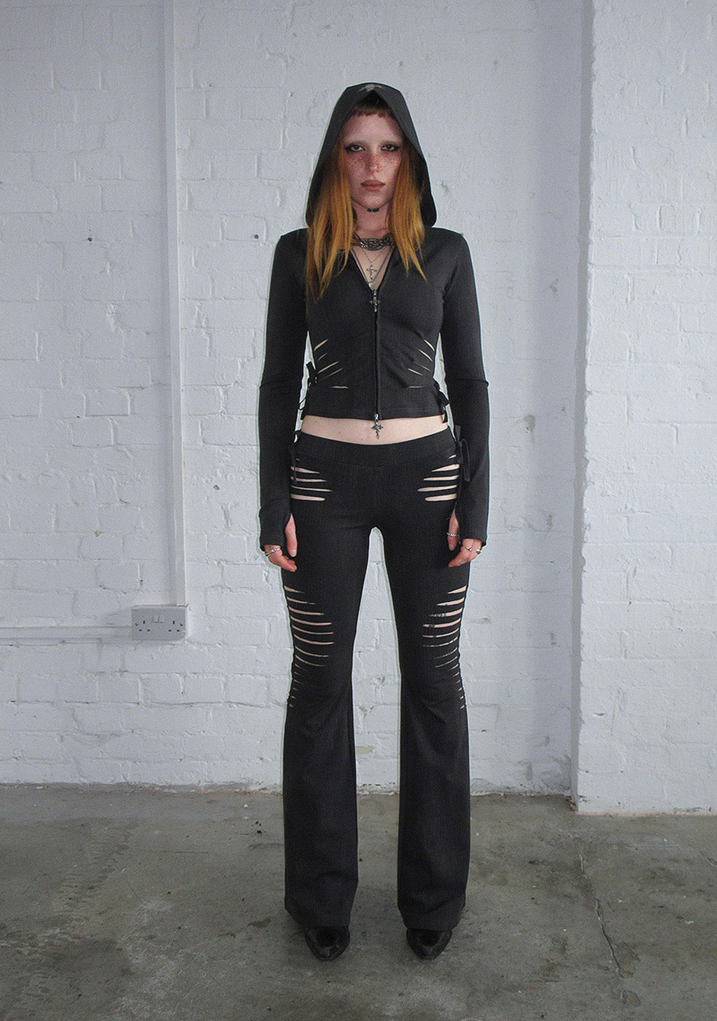 ENVY SNAKESKIN SLASHED SCULPT STRETCH PANTS CHARCOAL
